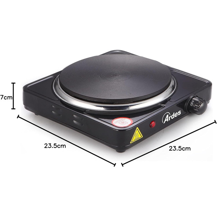 АРДЕС Електрична плита 1 1500 Вт чавунна варильна поверхня з лакованої сталі діаметром зверху 18,5 см і термостатичним термостатом модель TIKAPPA AR1F19 Black