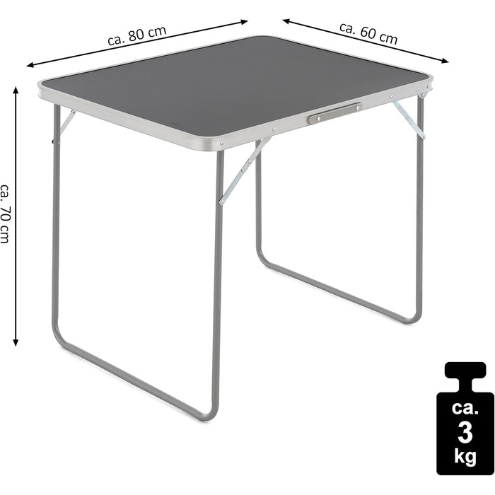 Складаний туристичний стіл Nexos Trading з ручкою для перенесення 80x60x70 см Складаний кемпінговий бічний столик антрацит Легкий, компактний, всепогодний столик-валіза