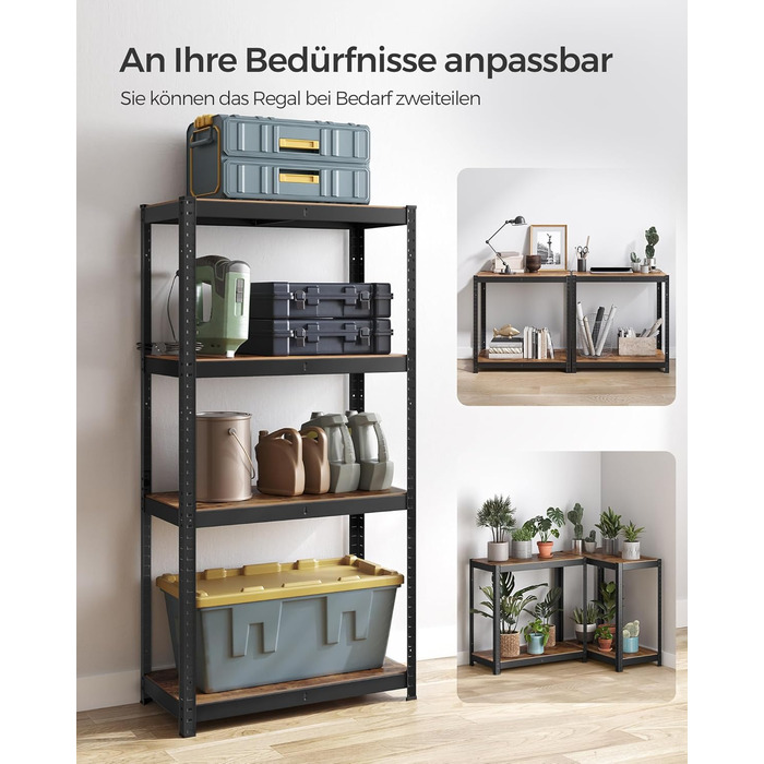 Окремостояча полиця SONGMICS, книжкова шафа, полиця для зберігання, 4 полиці, регульована, 40 x 80 x 160 см, вантажопідйомність до 520 кг, для кухні, вітальні, вінтажний коричнево-чорний GLR044B11 1 Вінтажний коричневий чорний