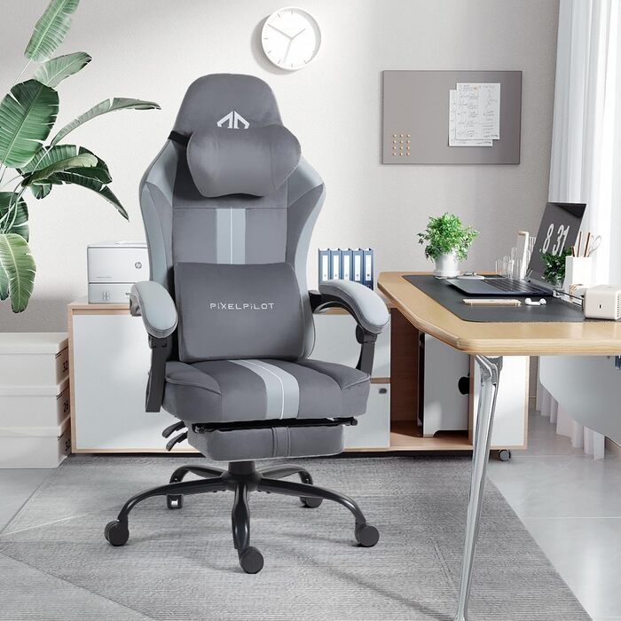 Ергономічне ігрове крісло PixelPilot Дихаюча тканина Ігрове крісло з підставкою для ніг, підголівником та поперековою опорою, ігрове ПК-крісло з широким сидінням, офісне крісло вантажопідйомністю 150 кг (Nebula I, сірий) Grey Nebula