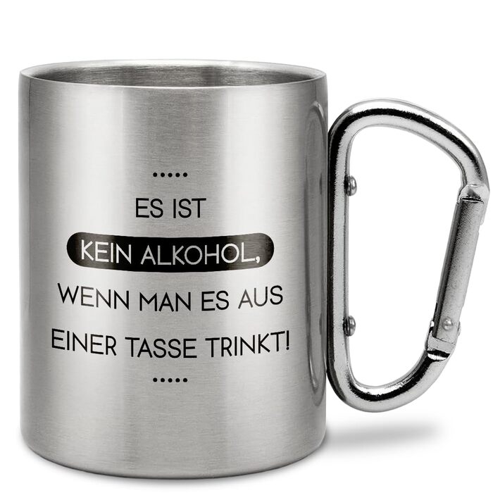 Це не алкоголь, якщо пити з чашки Чашка з нержавіючої сталі з карабіном Ідея подарунка 330 мл Чашка Для кемпінгу Ключки Срібна без кришки