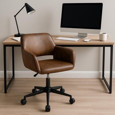 Вінтажне офісне крісло з підлокітниками, поворотне на 360, регульована висота 4555 см, під коричневу шкіру, з колесами для домашнього офісу