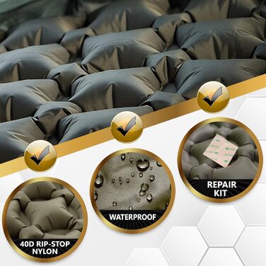 Надувний килимок для сну M-Tac 195 x 60 см Надлегкий, компактний та міцний Килимок для кемпінгу, трекінгу та сну на свіжому повітрі з утеплювачем та ріпстоп-нейлоном