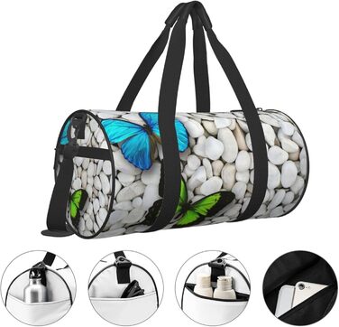 Дорожня сумка-циліндр Блакитний метелик, Зелений метелик та каміння, спортивна сумка для чоловіків і жінок, сумка-мішок, спортивна дорожня сумка