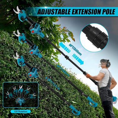 Акумуляторні сучкорізи зі штангою, безщіткові акумуляторні садові ножиці 2-в-1, сумісні з акумуляторами Makita, діаметр різання 30 мм, акумуляторні ножиці для обрізки саду та дерев, подовження 2 м (акумулятор не входить до комплекту), макс. 30 мм, зі штан