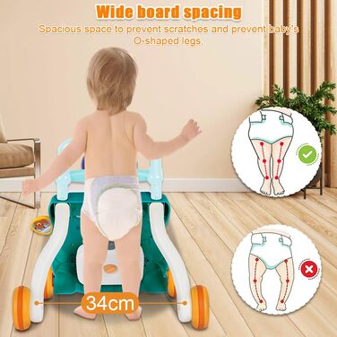 Дитячі ходунки для навчання сидіти та стояти, подарунок для малюків від 9 місяців для хлопчиків та дівчаток, розширювані, 3 в 1, 62 x 68 x 36-81 см, зелені YR60163402