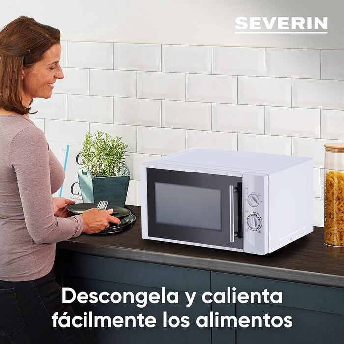 Мікрохвильова піч SEVERIN, Мікрохвильова піч для розморожування та нагрівання, Мікрохвильова піч з поворотним столом для рівномірного розподілу тепла, Білий, MW 7772 28 л, Срібло, Соло