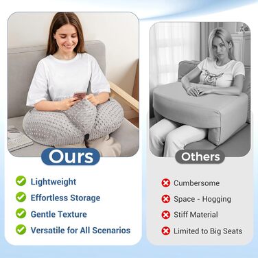 Подушка для читання INFANZIA для ігор, подушка для підтримки підлокітників, U-подібна подушка для колін з бічною кишенею для ліжка та дивана, компактна ігрова подушка з підтримкою планшета для читання, в&39язання гачком, робочий сірий колір
