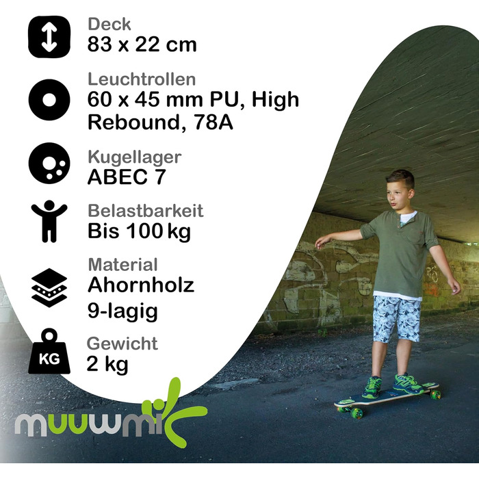 Лонгборд Muuwmi Compact ABEC-7 Neon 26" – компактний круїзер з LED-підсвічуванням, пластикова дека, для дітей та новачків