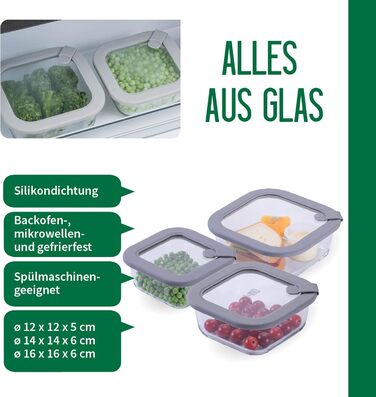 Набір контейнерів для зберігання FACKELMANN Chefkoch із 3 предметів із боросилікатного скла з вентиляційним клапаном 400 мл / 600 мл / 950 мл, герметичний та водонепроникний, підходить для використання в мікрохвильовій печі та духовці