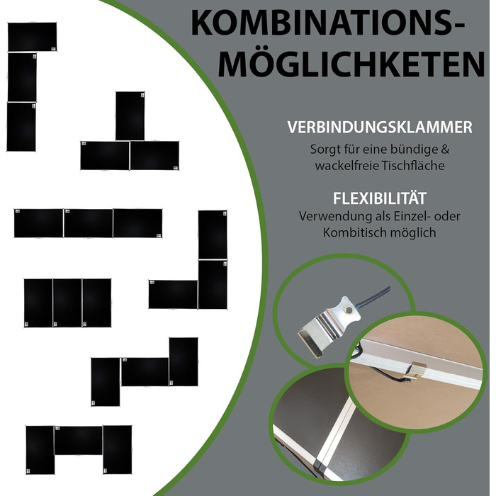 ТРУЦГОЛЬМ Комплект із 3 багатофункціональних розсувних столів, 100x60 см, загальна вантажопідйомність 90 кг, підходить для обклеювання шпалерами, блошиних ринків, кемпінгу, складний, журнальний столик та гриль регульована висота, включаючи з&39єднувачі