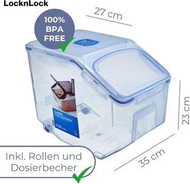 Контейнер Lock&Lock PP Classic для сипучих продуктів з кришкою з мірним стаканом 12 л 35 x 23 x 27 см Герметичний контейнер для зберігання круп, цукру, борошна та інших сипучих продуктів 12 л