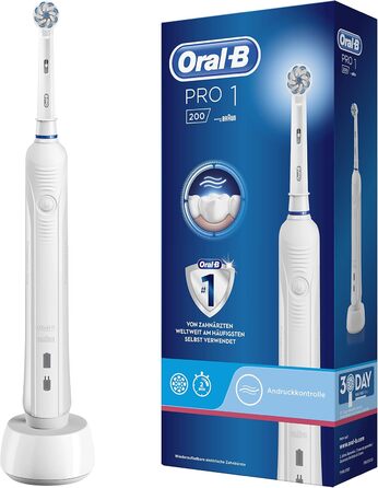 Електрична зубна щітка Oral-B PRO 1 200 для ретельного чищення зубів, 3 програми чищення, датчик тиску та таймер, 1 щітка Sensitive Clean, подарунок чоловік/жінка, біла