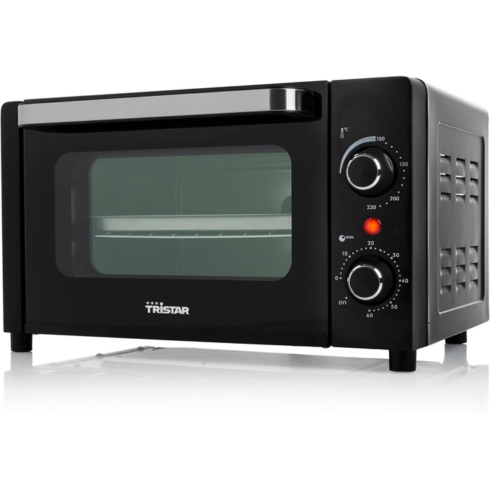 Міні-піч Tristar, 800 Вт, об'єм 10 л, функція таймера, подвійні скляні дверцята, діапазон температур до 230C, підходить для кемпінгу, гриля, випічки та підсмажування, універсальний і компактний, чорний, OV-3615 10 літрів - 800 Вт
