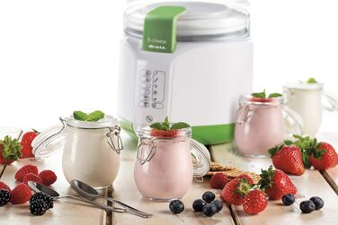 Машина для сиру та йогурту з 6 програмами, м'яка на дотик панель керування, контейнер 500 мл з антипригарним покриттям, максимальна температура 90C, включаючи книгу рецептів, 500 Вт, білий/зелений, 615