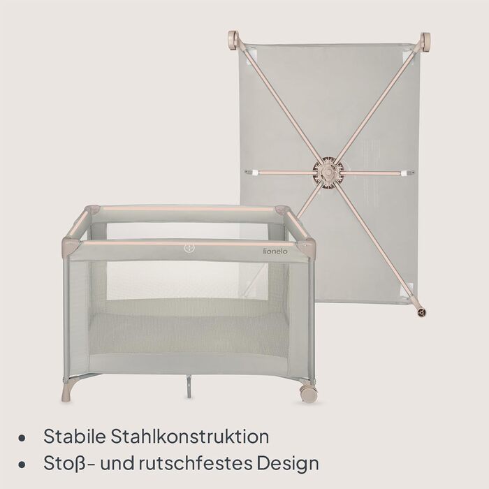Дитяче ліжечко Lionelo Amelie, від народження до 15 кг, маленьке, складне, м&39який розкладний матрац, 100,5 x 70,5 см, 2 колеса, бічний вхід, дорожня сумка бежевого кольору