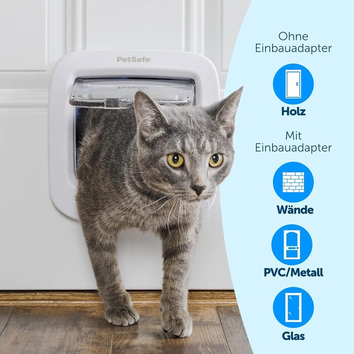 Дверцята для котів PetSafe з мікрочіпом, вибірковий доступ для вашої кішки, не пропускають сторонніх осіб, для котів вагою до 7 кг, білі, (1 упаковка)