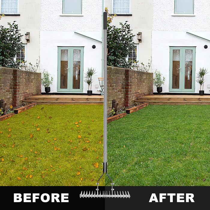 Гребінь для сінокосарки 38,1 см, регульована ручка, граблі з регульованими зубцями, інструмент для видалення бурянів, граблі для видалення сухої трави, розчісування газону та аерації