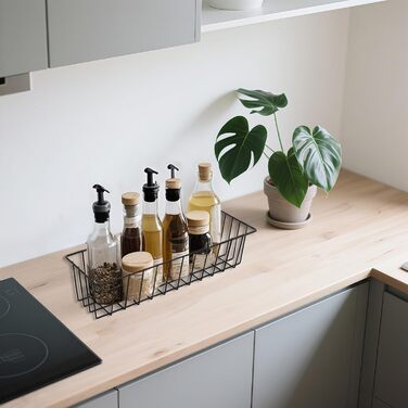 Набір із 6 підвісних дротяних кошиків, 31,5 x 10 x 7,5 см, чорні металеві кошики з гачками для настінних сіток, металеві кошики, дротяні кошики, поличні кошики для стіни