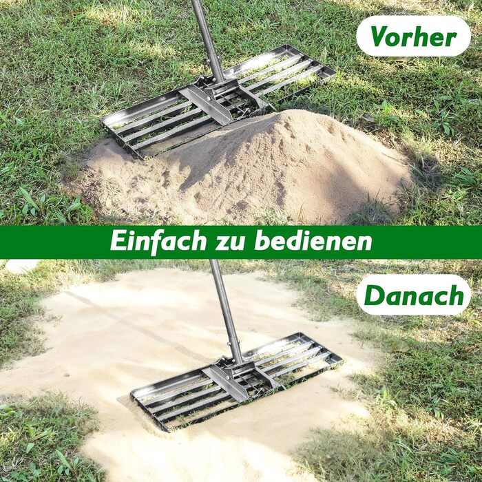 Гребінь для вирівнювання газону, 76x25 см, з регульованою ручкою 185 см. Ідеально підходить для саду, подвір'я та гольф-поля Легко вирівнює поверхні з ґрунту, піску та глини.