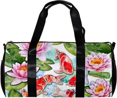 Спортивна сумка, маленька дорожня сумка, сумка для йоги, акварельний лотос та короп Кой, фітнес-сумка для активного відпочинку, сумка-шопер
