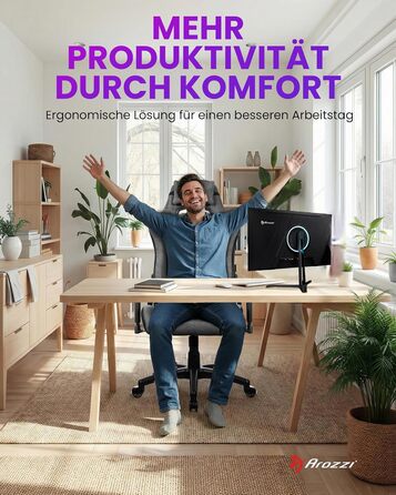 Ігрове крісло Arozzi Avanti Ергономічне ігрове крісло з мякої тканини, регульоване по висоті з регульованою спинкою та підлокітниками, підголівником, шведський дизайн для домашнього офісу та ігор Попелясто-сірий