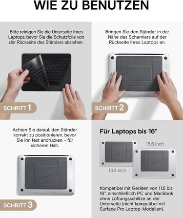 Підставка для ноутбука MOFT, складана підставка для ноутбуків та макбуків з 2 регульованими кутами нахилу, покращує поставу, сумісна з MacBook Air, MacBook Pro 11-16, самоклеюча - Затуманені бухти