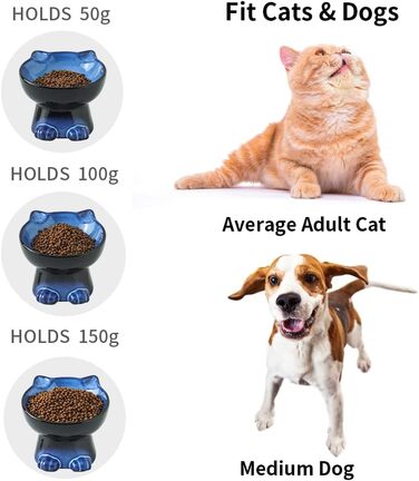 Набір мисок Nihow Raised Cat Dog керамічні миски для їжі та води 15,7 см для захисту хребта домашніх тварин, аксесуари для годування та водопій для котів та маленьких собак, елегантний синій та