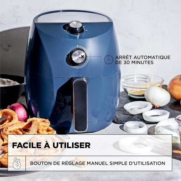 Ручна фритюрниця Crux 3.5 л, швидке попереднє нагрівання, швидке смаження без олії, сковорода, яку можна мити в посудомийній машині, і решітка для легкого очищення, посібники з нержавіючої сталі/bleu blue 3.5 л