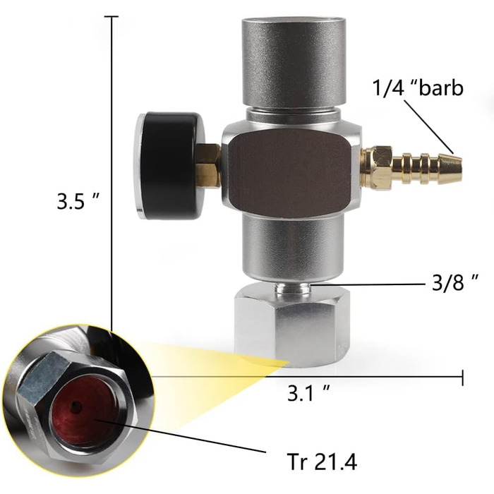 Регулятор тиску Duokon CO2 Редуктор тиску, 2 в 1 Міні-регулятор CO2 газу Газовий манометр з адаптером 3/8 дюйма на TR21.4