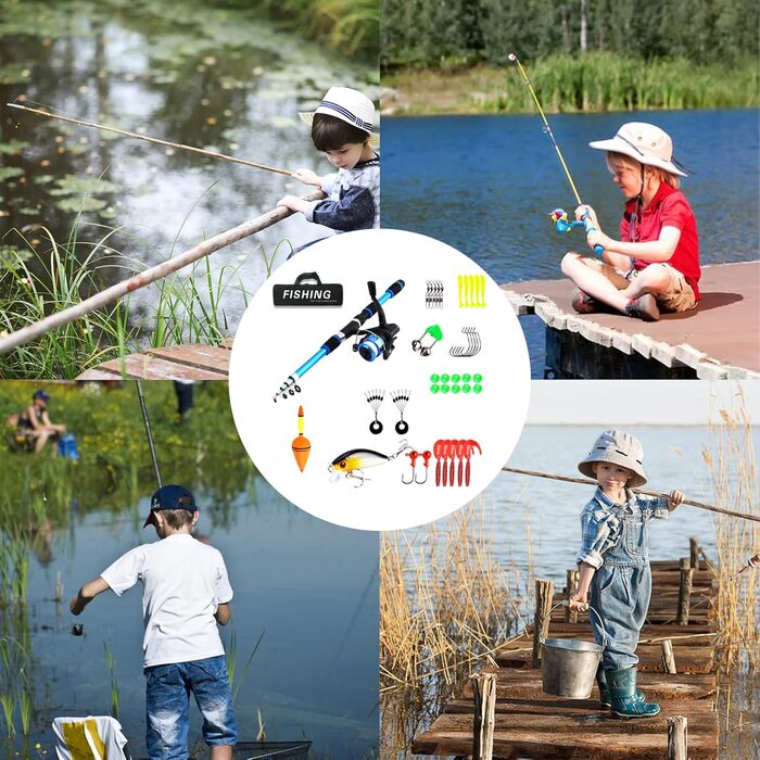 Рибальський набір 1,8 м для дітей, стартовий набір для дитячої риболовлі, вудка з вуглецевого волокна з котушкою, телескопічна вудка, котушка, рибальські аксесуари для дітей віком 3-10 років