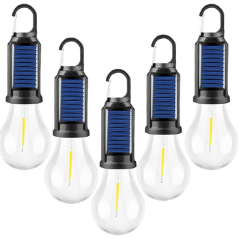 Світлодіодний ліхтар для намету з сонячним живленням від USB, акумуляторний портативний кемпінговий ліхтар, 3 режими освітлення, відкритий підвісний ліхтар з гачком, теплий білий ліхтар для намету, походи, ніч, риболовля, аварійний режим, 5 шт.