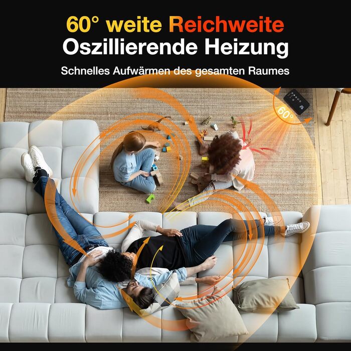 Тепловентилятор електричний з пультом дистанційного керування - електричний обігрівач потужністю 1500 Вт, 3 нагрівальних керамічни