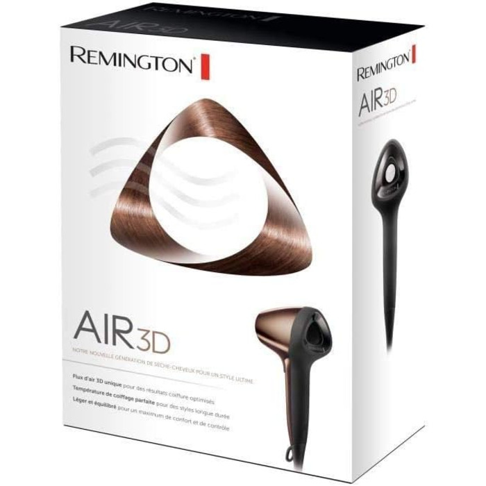 Фен Remington Ionen Air3D bronze легкий та збалансований з інноваційним 3D-потоком повітря (швидкість 110 км/год, 3 температурні та 2 ступені обдуву, 2 насадки-концентратори дифузор) D7777