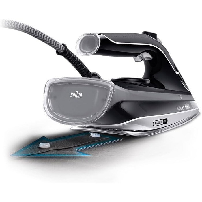 Парова праска Braun FreeStyle 5 SI 5188 BK - праска з підошвою FreeGlide 3D, вертикальна подача пари, 2800 Вт, паровий удар 220 г