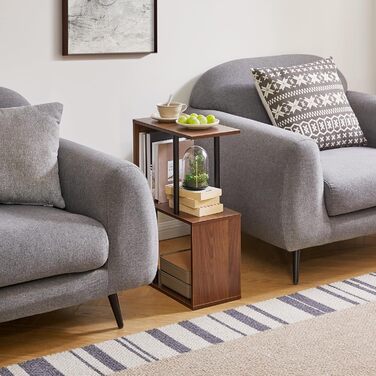 Подібний вузький журнальний столик, 3-ярусний журнальний столик з відкритими полицями, нековзні ніжки, сучасна тумбочка, журнальний столик для невеликих приміщень, вітальня, коричневий YD-ST003LW