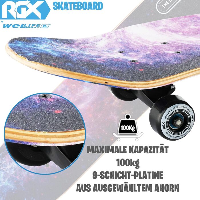 Скейтборд WeLLIFE для початківців, дерев&39яний скейтборд 80x20 см для дітей, підлітків та дорослих, кулькові підшипники ABEC-9, 9 шарів кленового скейту Double Kick Skate Concave Trick DBL464