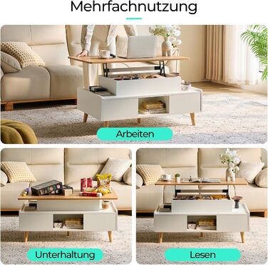 Журнальний столик з регульованою висотою та місцем для зберігання, стіл для вітальні з 2 великими шухлядами, диванний столик 60 x 100 см