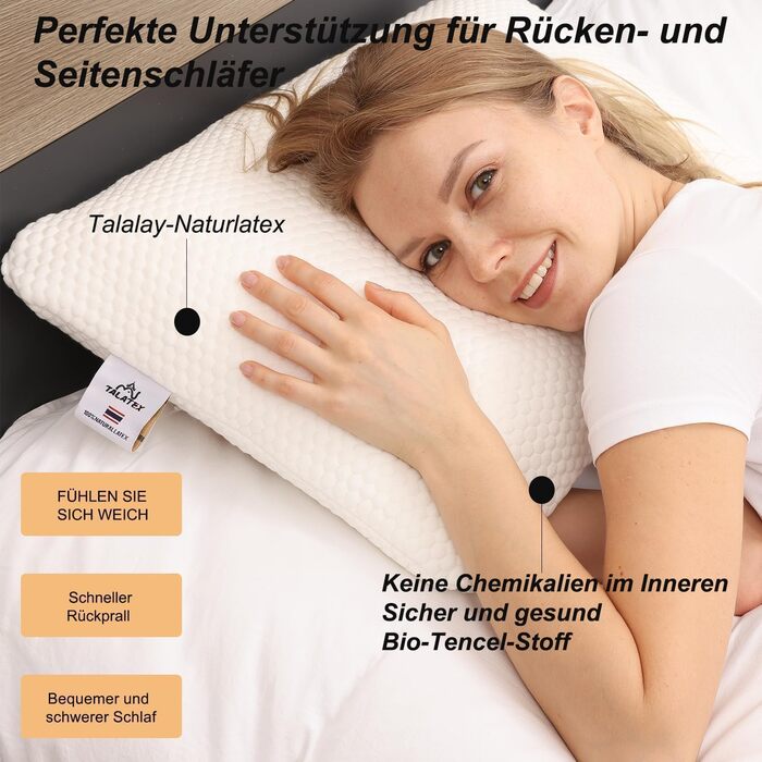 Подушка Talalay виготовлена зі 100 натурального латексу, знімає тиск, біль у шиї та плечах, без хімічних речовин з піни з ефектом пам&39яті, ідеальна упаковка (Med, King (834015) см) Medium King (834015) см