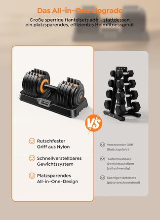 Регульований набір гантелей Acezoe 12 кг/24 кг 10 рівнів ваги на кожну гантель Швидке регулювання однією рукою Потрійна система безпечного фіксації (пара 11,34 кг)
