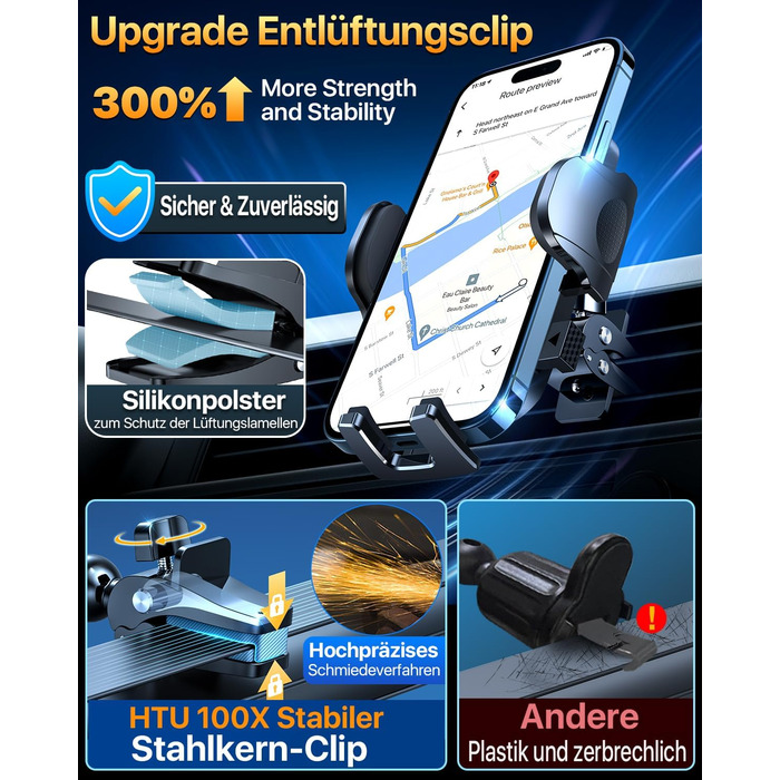 Військовий клас 4 в 1 автомобільний тримач мобільного телефону Найсильніша присоска та затискач Підвісна ємність 36 кг, що обертає