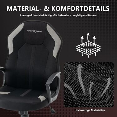 Ергономічне офісне крісло сітка та технічна тканина, регульоване по висоті, поворотне, плавний нахил, поперекова підтримка, робоче крісло для дому або офісу, чорне, важке