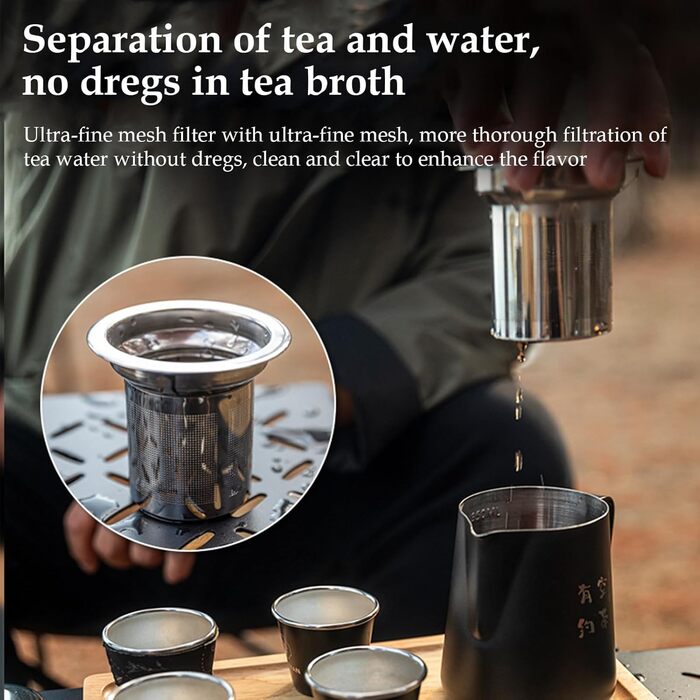 Набір для чаювання в дорозі з кейсом термочайник з нержавіючої сталі, 4 чашки для кемпінгу, висока термостійкість