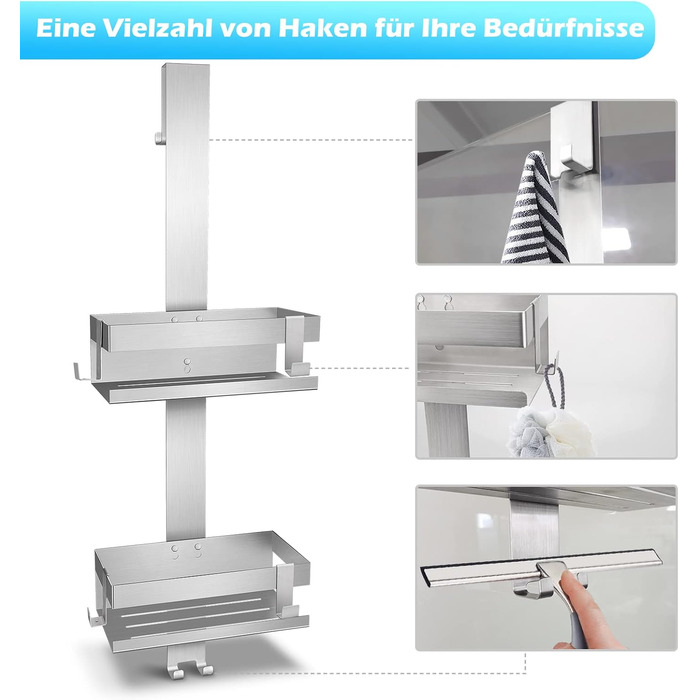 Підвісна полиця для душу, душова стійка з нержавіючої сталі SUS304, не потребує свердління для безрамних скляних дверей, тримач для шампуню та гелю для душу (стиль A (сріблястий))