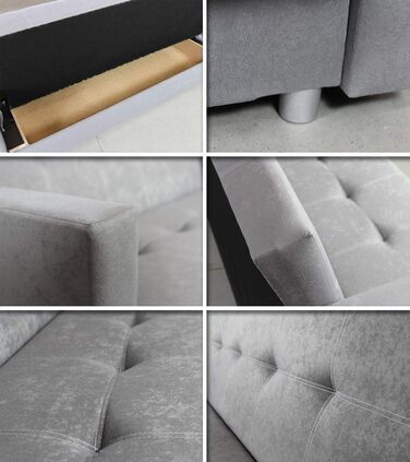 Розкладний диван Suedine Dave - Диван з функцією сну та ящиком для зберігання речей, ліжко, вибір кольорів, розкладний диван, диван від виробника, клік-клак (Сірий (Suedine 06))