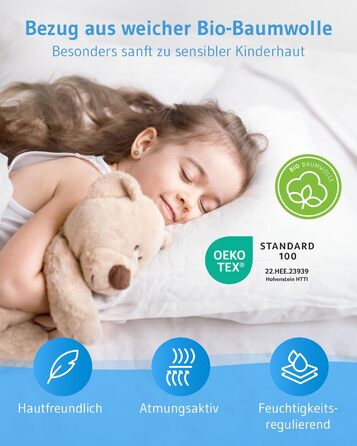 Дитяча подушка 40x60, Регульована по висоті дитяча подушка від 3 років, Екологічно чиста дитяча подушка TILLA - зроблено в ЄС, Зат