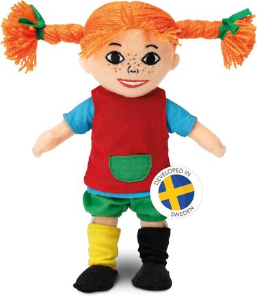 Лялька Пеппі Довга Панчоха, 20 см мила ганчіркова лялька для дівчаток і мяка лялька від 10 місяців лялька-переодягалка та плюшева