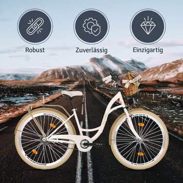 Жіночий міський велосипед MILORD Comfort з плетеним кошиком, вінтажний, 26, 28 дюймів, 1 швидкість, кремово-коричневий, 28 дюймів