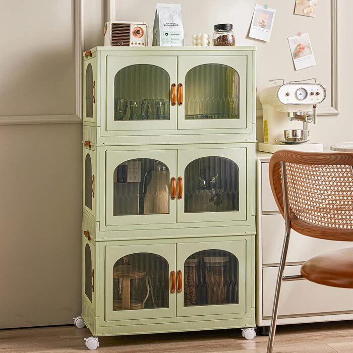 Кухонна шафа RMAN, кухонний буфет, сервант, шафа для зберігання з 3 дверима, великий простір для зберігання, 98 * 55 * 32,5 см, для кухні, вітальні, їдальні, зелений B-green