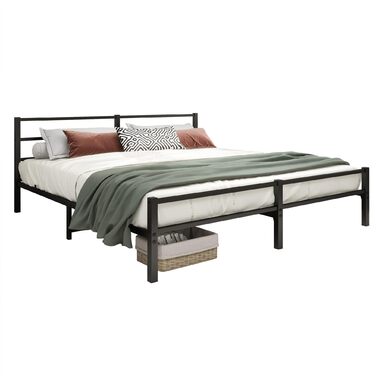 Металеве ліжко 140x200 см з каркасом ліжка з узголів&39ям та узніжжям, ліжко для дорослих, гостьове ліжко, двоспальне ліжко, чорне 140 x 200 см